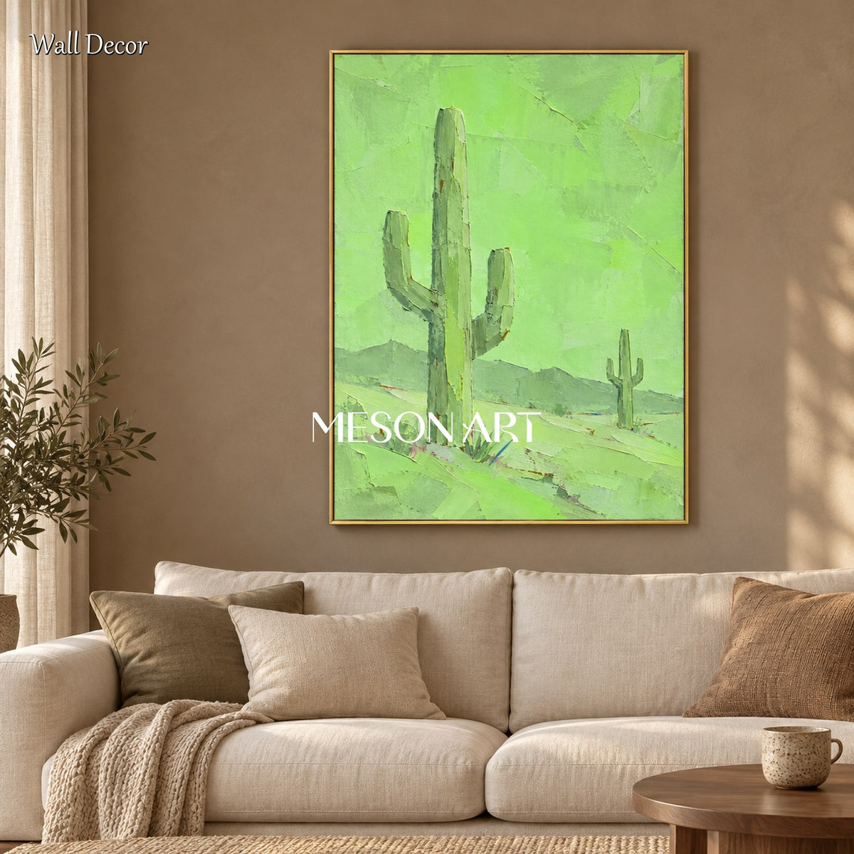 Green Minimalist Abstract Landscape Rectangular Wall Art Original Artist Hand Painted By Mesonart