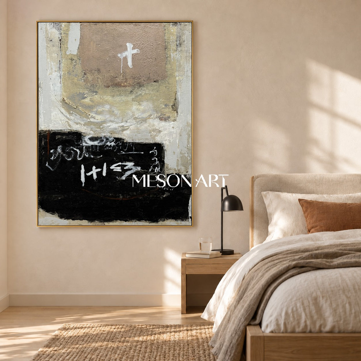 Black And White Abstract Painting Modern Wabi Sabi Rectangular Wall Art Original Mixed Media By Mesonart