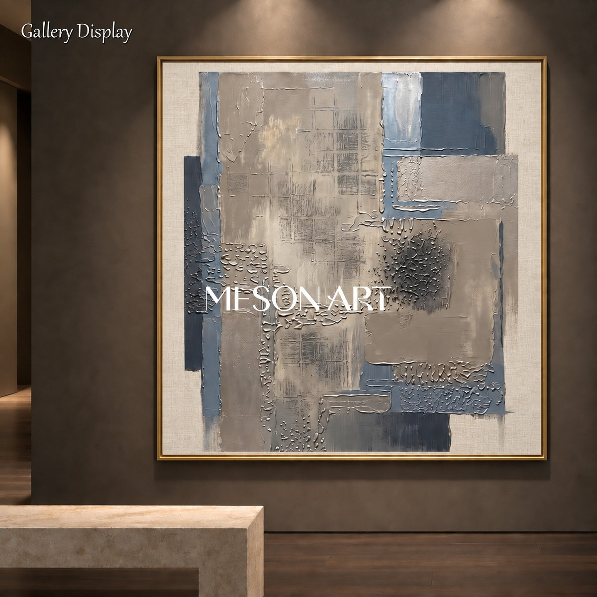 Gray Abstract Textured Wall Art Square Painting Original Artist Hand Painted By Mesonart