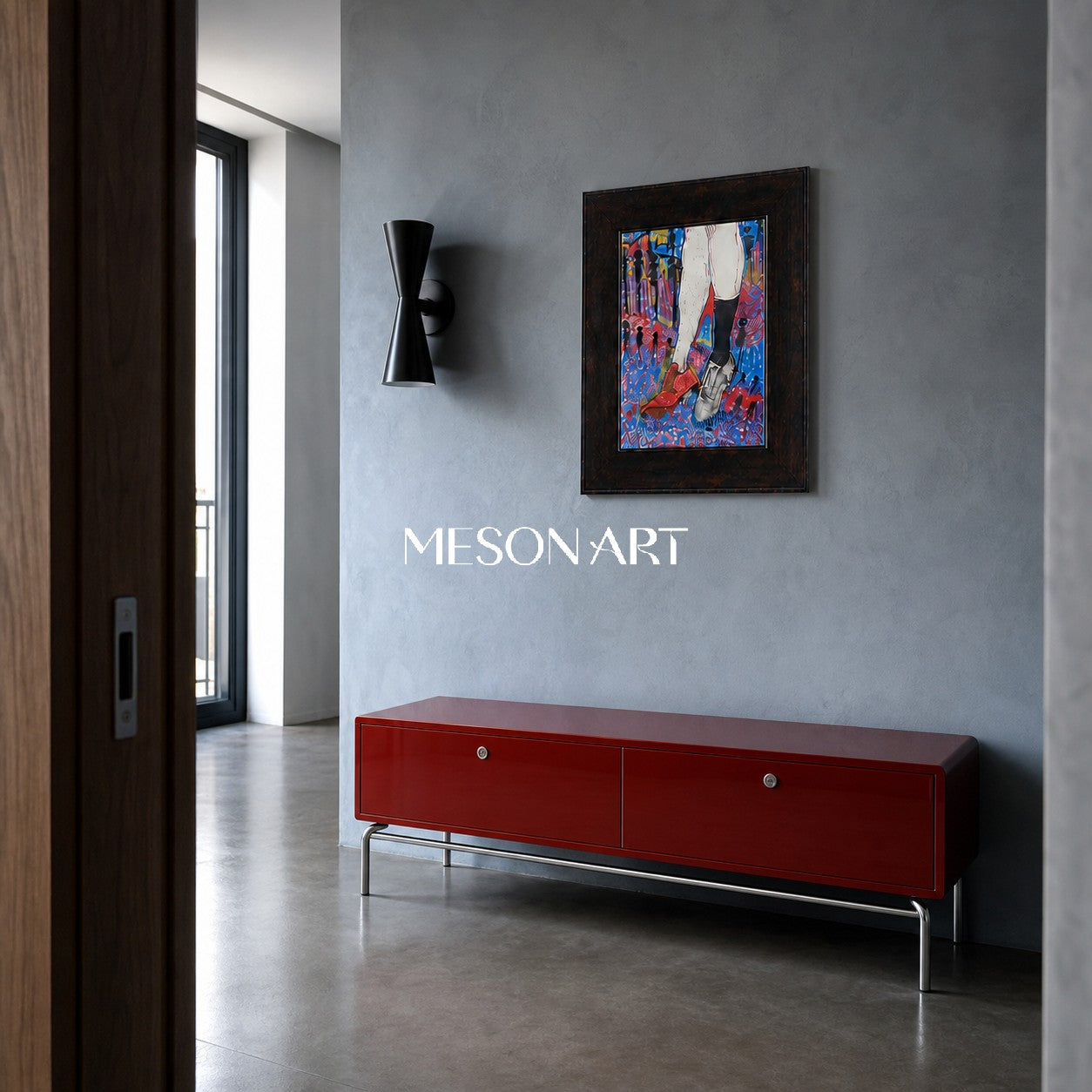 Red And Blue Contemporary Painting Original Artist Portrait Rectangular Wall Art For Living Room By Mesonart