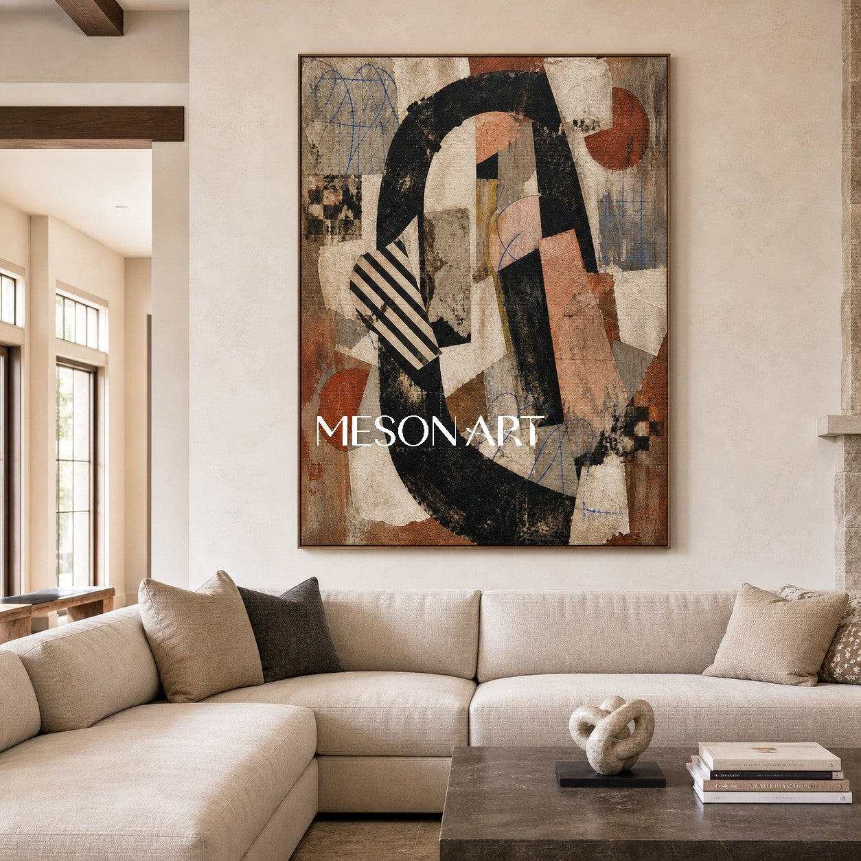 Wabi Sabi Abstract Art With Textured Geometric Forms For Modern Living Room And Home Office Decor