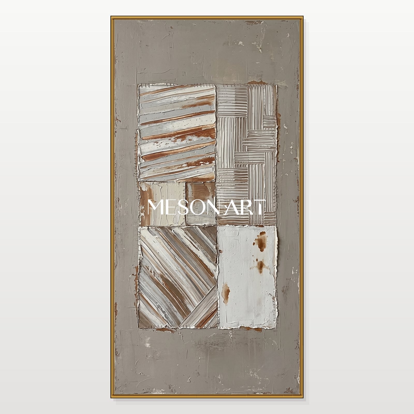 Gray Brown Minimalist Textured Wall Art For Modern Living Room Decor