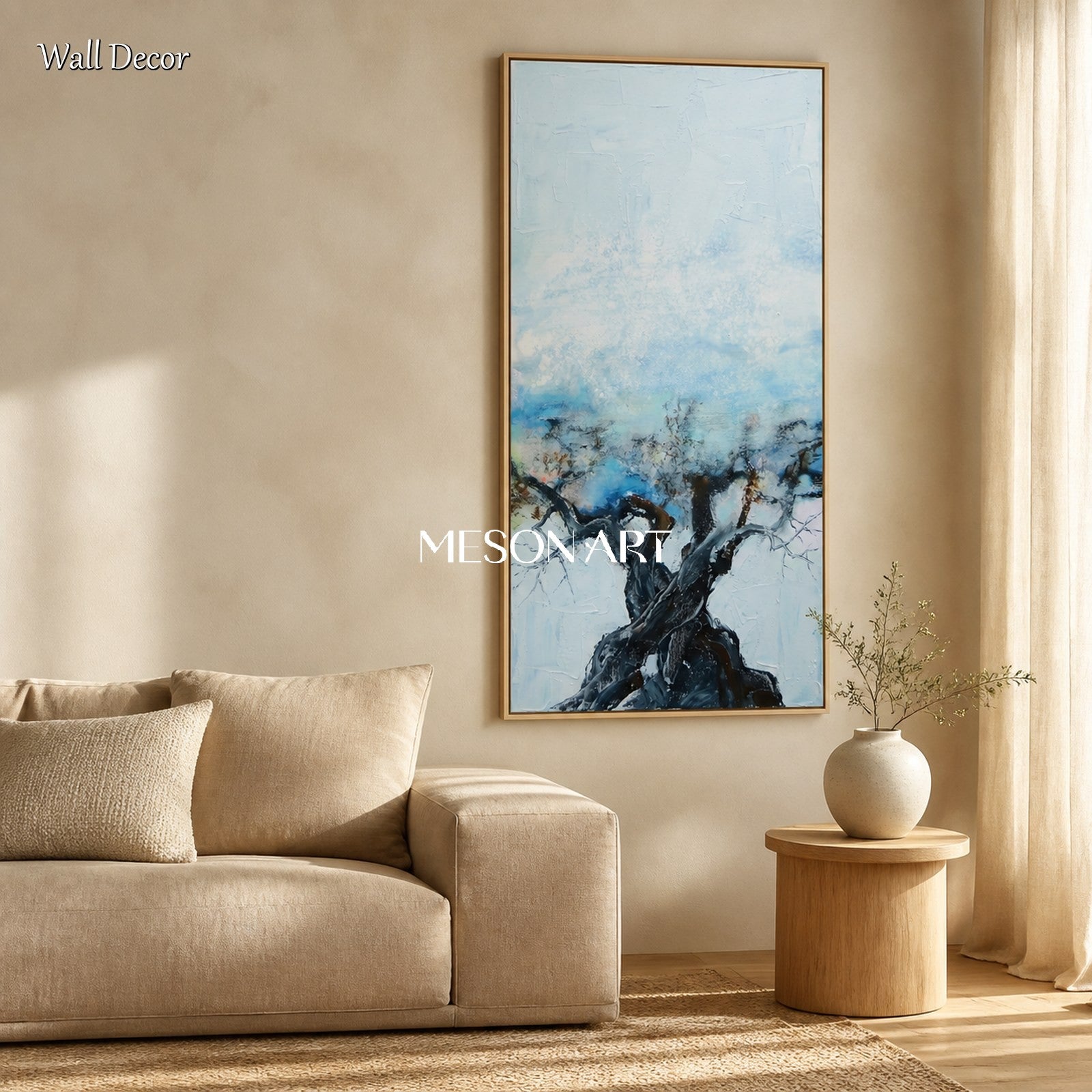 Blue And Black Abstract Painting Panoramic Landscape Wall Art Modern Contemporary Luxury By Mesonart