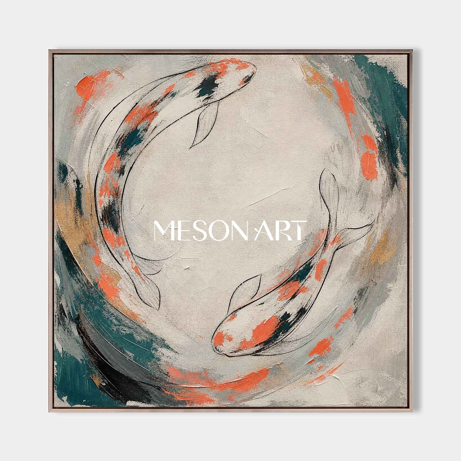 Minimalist Koi Fish Abstract Painting For Modern Living Room Wall Art Decor