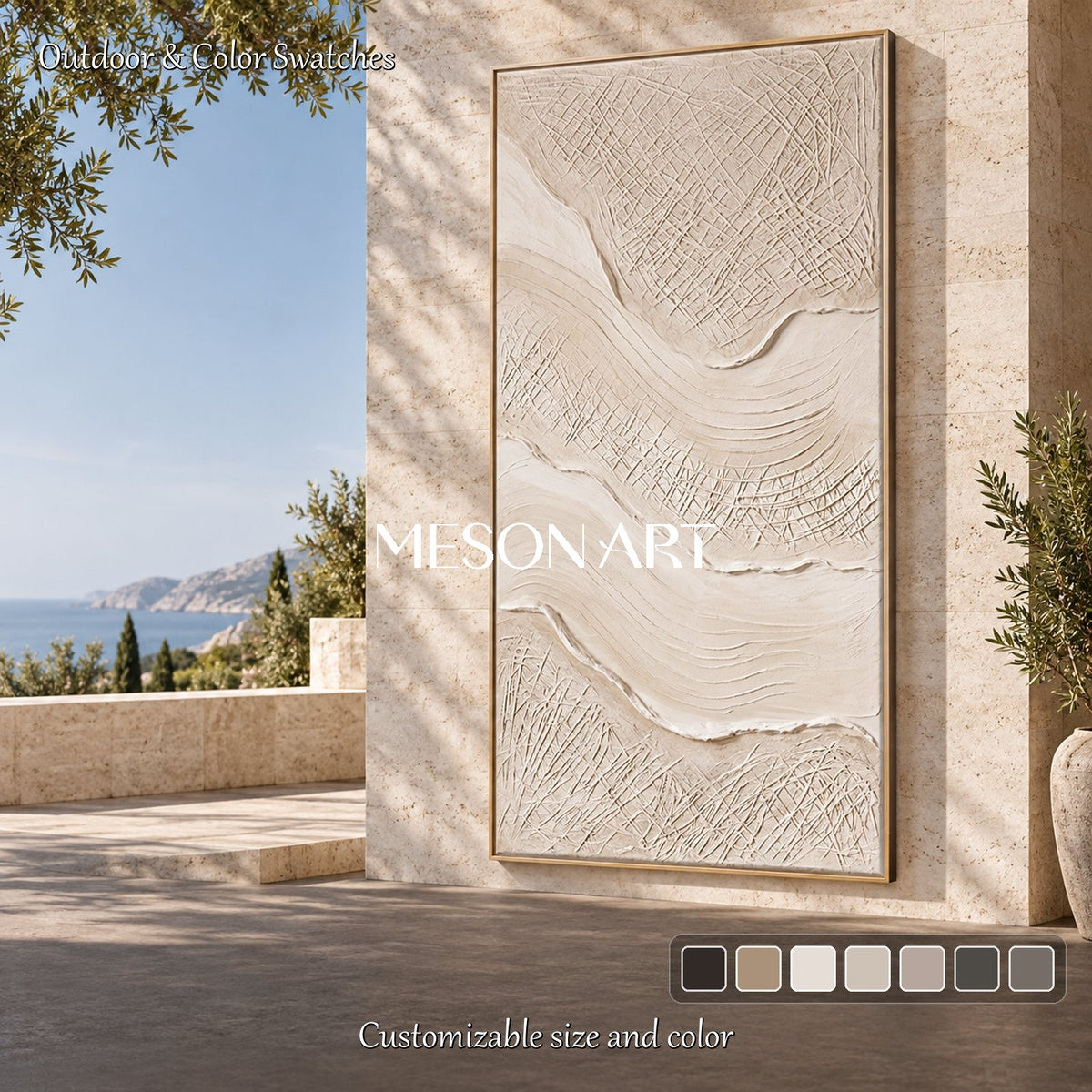 Beige 3D Textured Decorative Painting Panoramic Rectangular Wall Art Original Artist Hand Painted By Mesonart