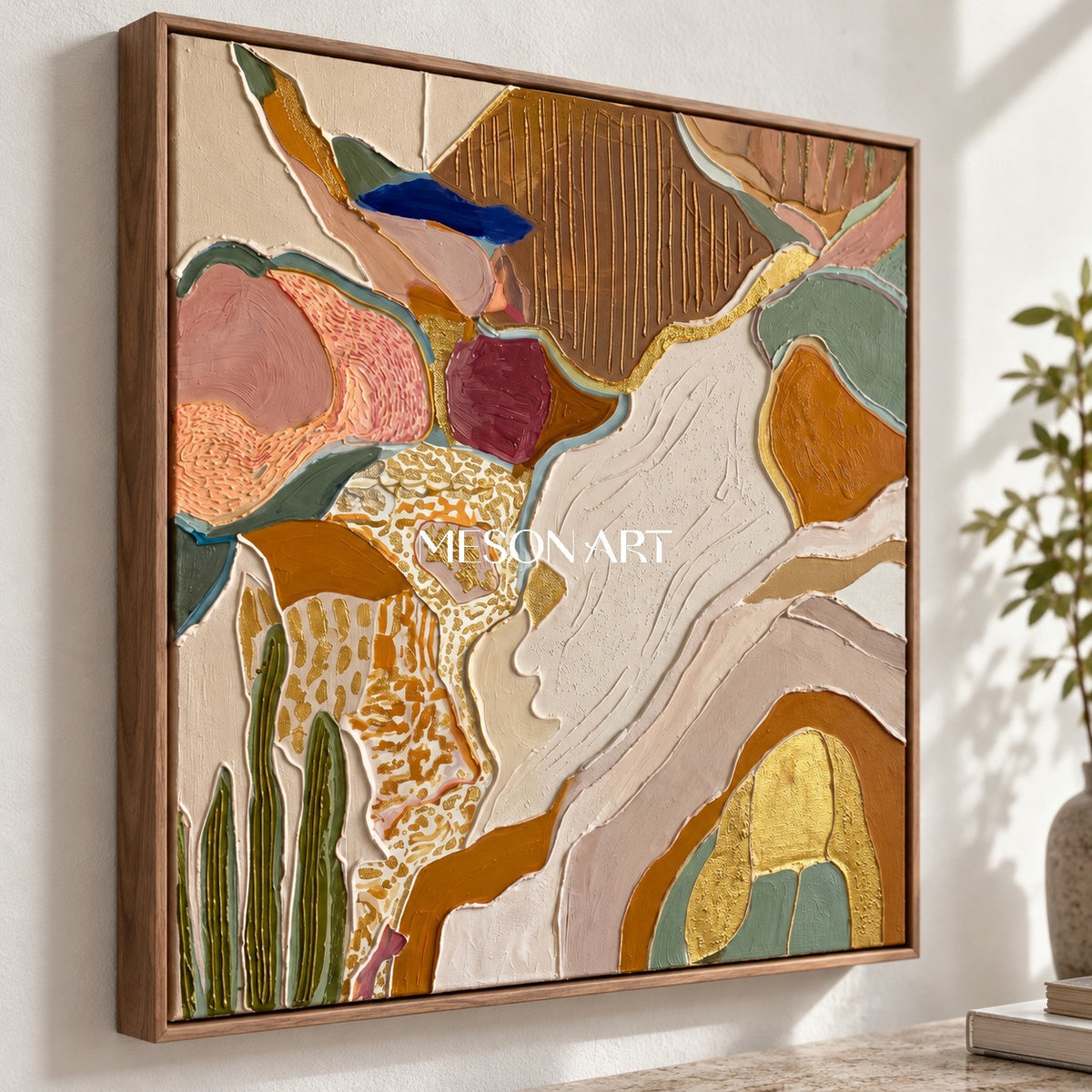 Earthy Brown And Gold Abstract Landscape Textured Square Wall Art Original Artist By Mesonart