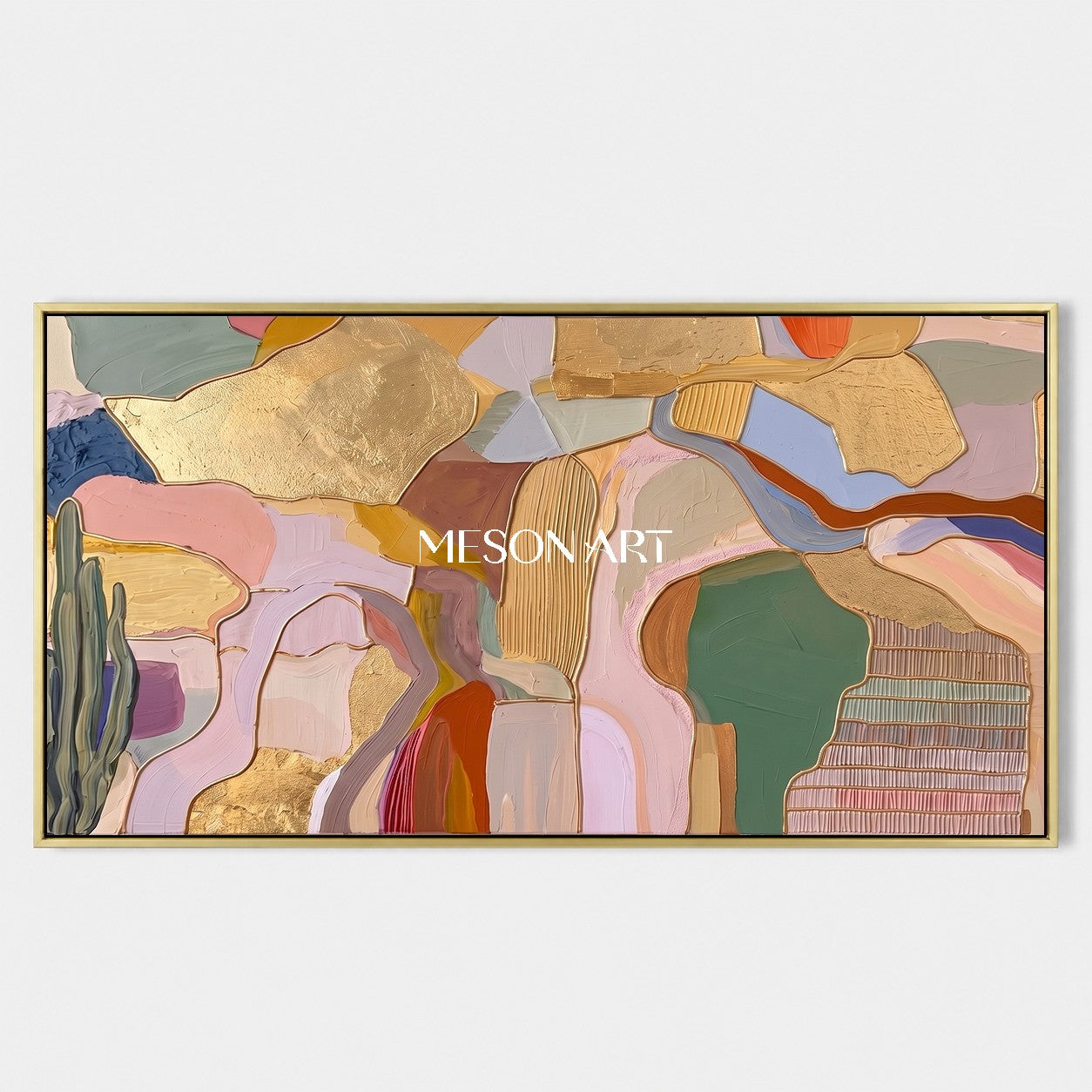 ゴールドとベージュの抽象的な砂漠の風景 パノラマ壁面アート