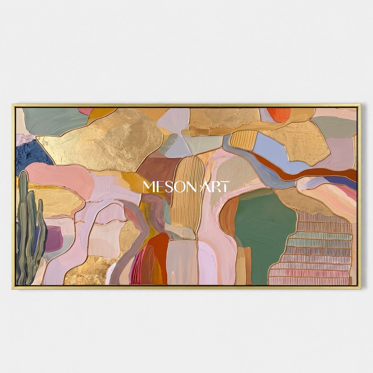 Gold And Beige Abstract Desert Landscape Panoramic Wall Art Original Artist By Mesonart