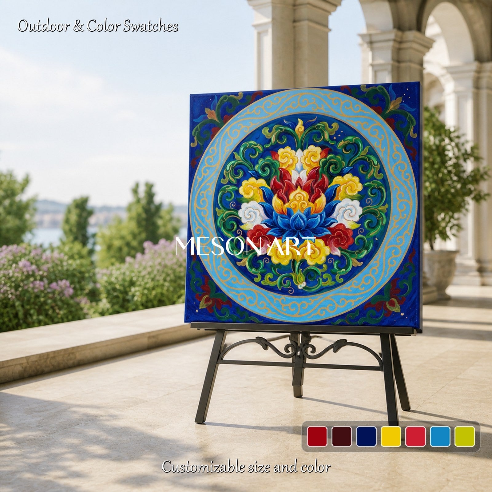 Blue And Gold Islamic Floral Geometric Wall Art Square Original Artist By Mesonart
