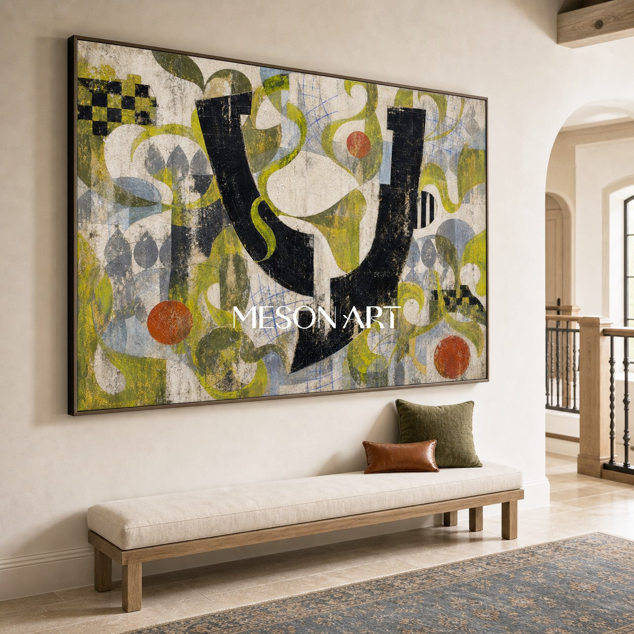 Urban Graffiti Abstract Art With Green And Black For Industrial Loft Living Room Decor
