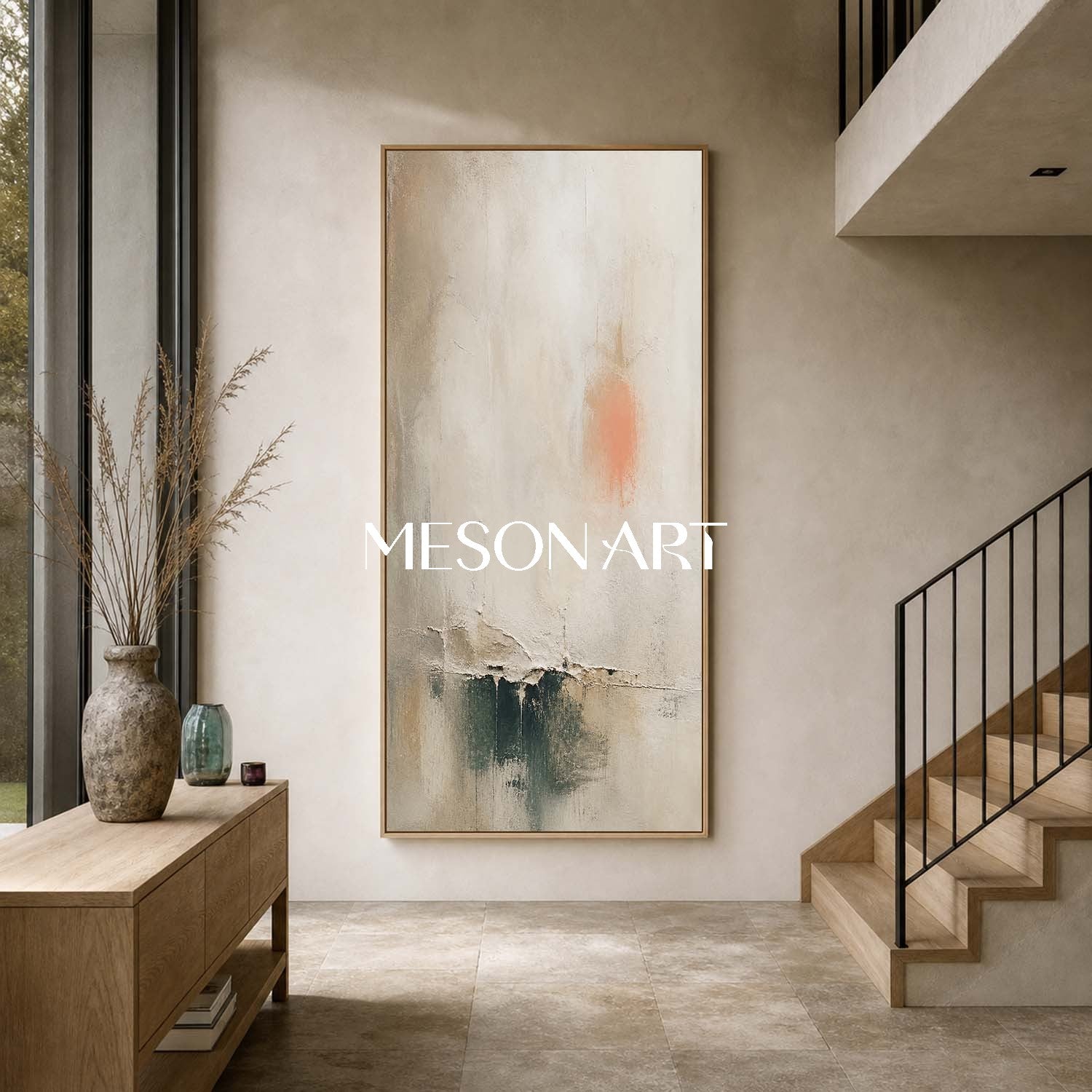 Textured Beige Abstract Art Deco Oil Painting On Linen For Luxury Living Room Wall Decor