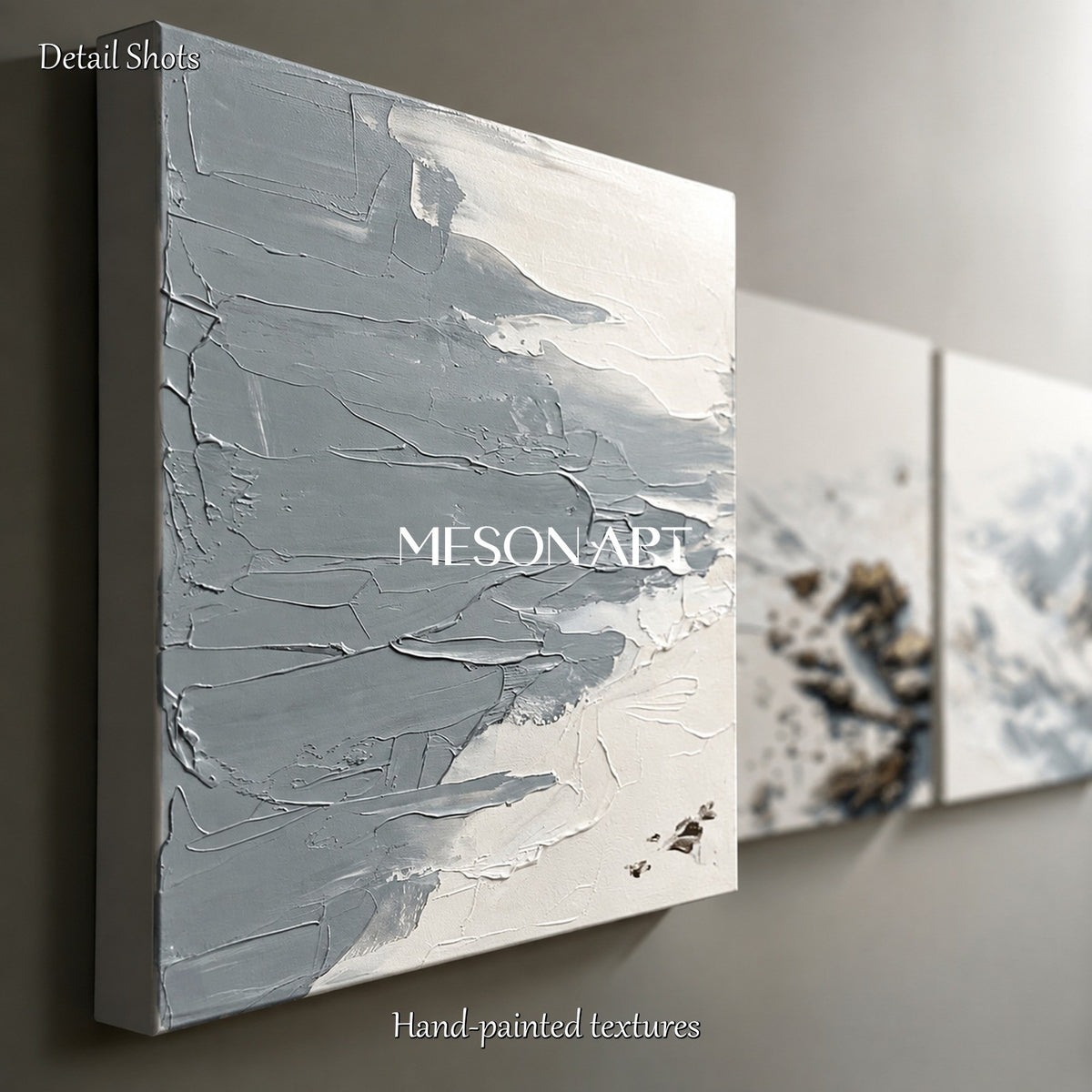White And Gray Abstract Landscape Painting Square Wall Art For Living Room Original Artist By Mesonart