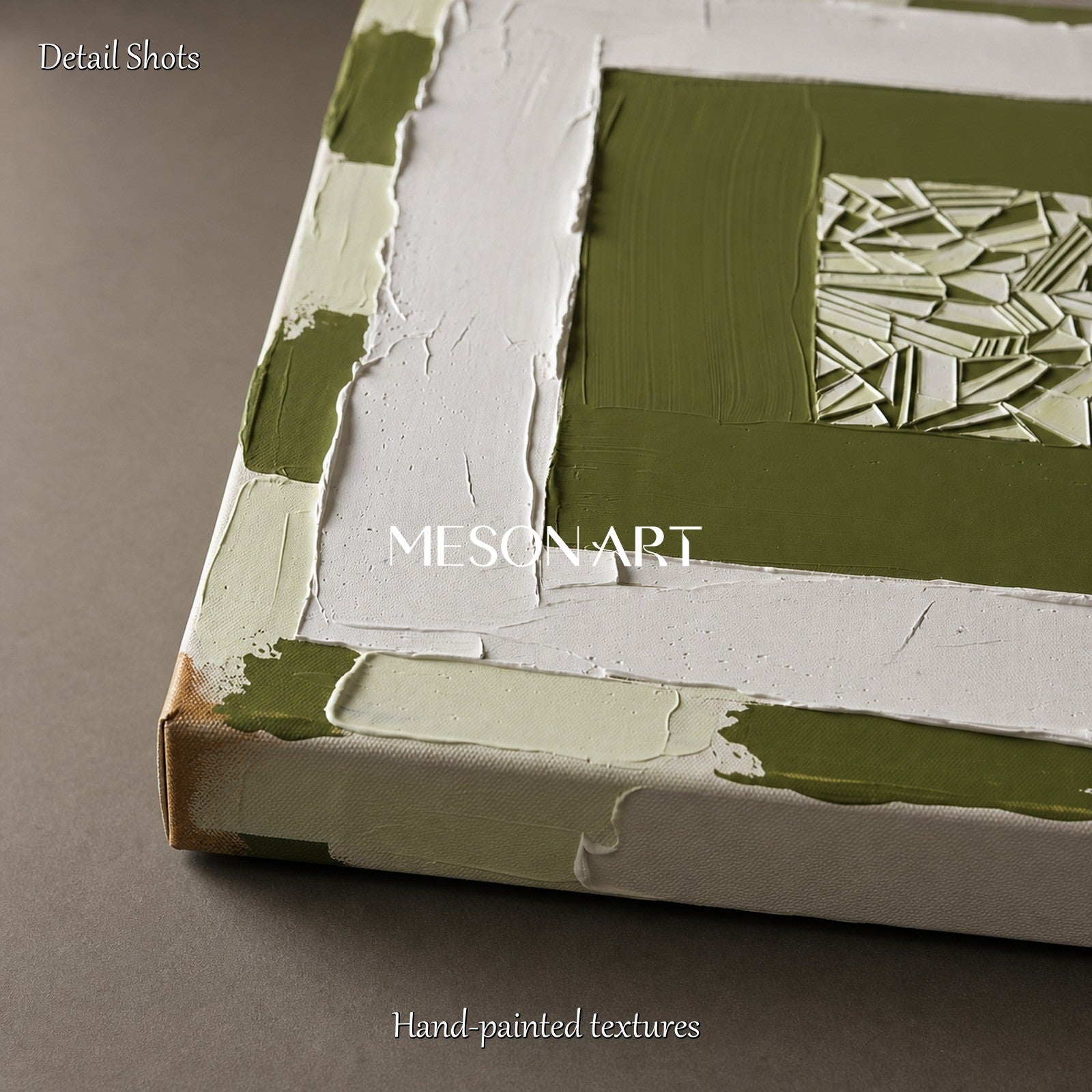 Original Green And White Abstract Art With Textured Relief For Modern Home Decor