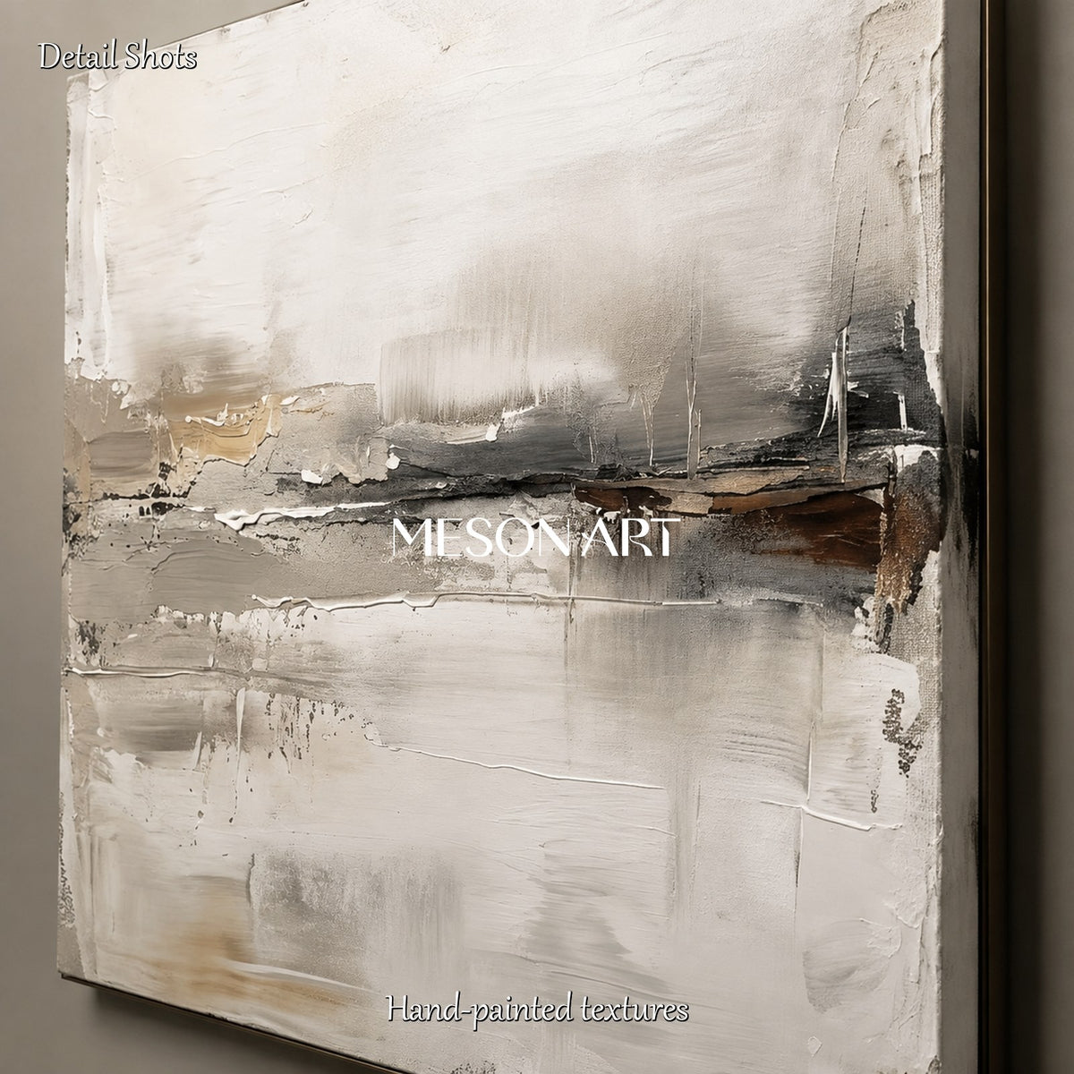 Beige And Gray Abstract Landscape Painting Square Wall Art Original Artist Hand Painted By Mesonart