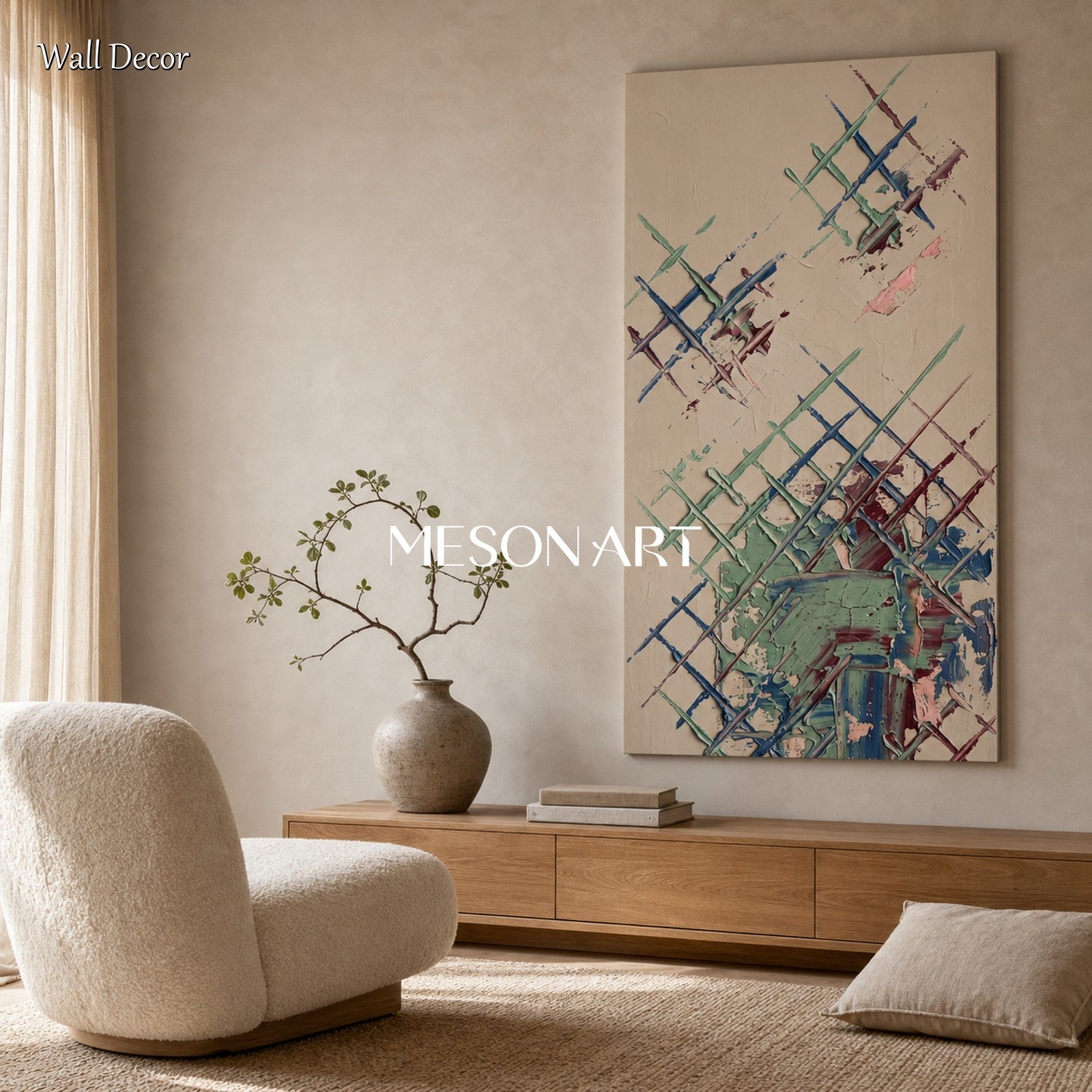 Minimalist Geometric Abstract Painting With Textured Relief For Modern Living Room And Entryway Decor