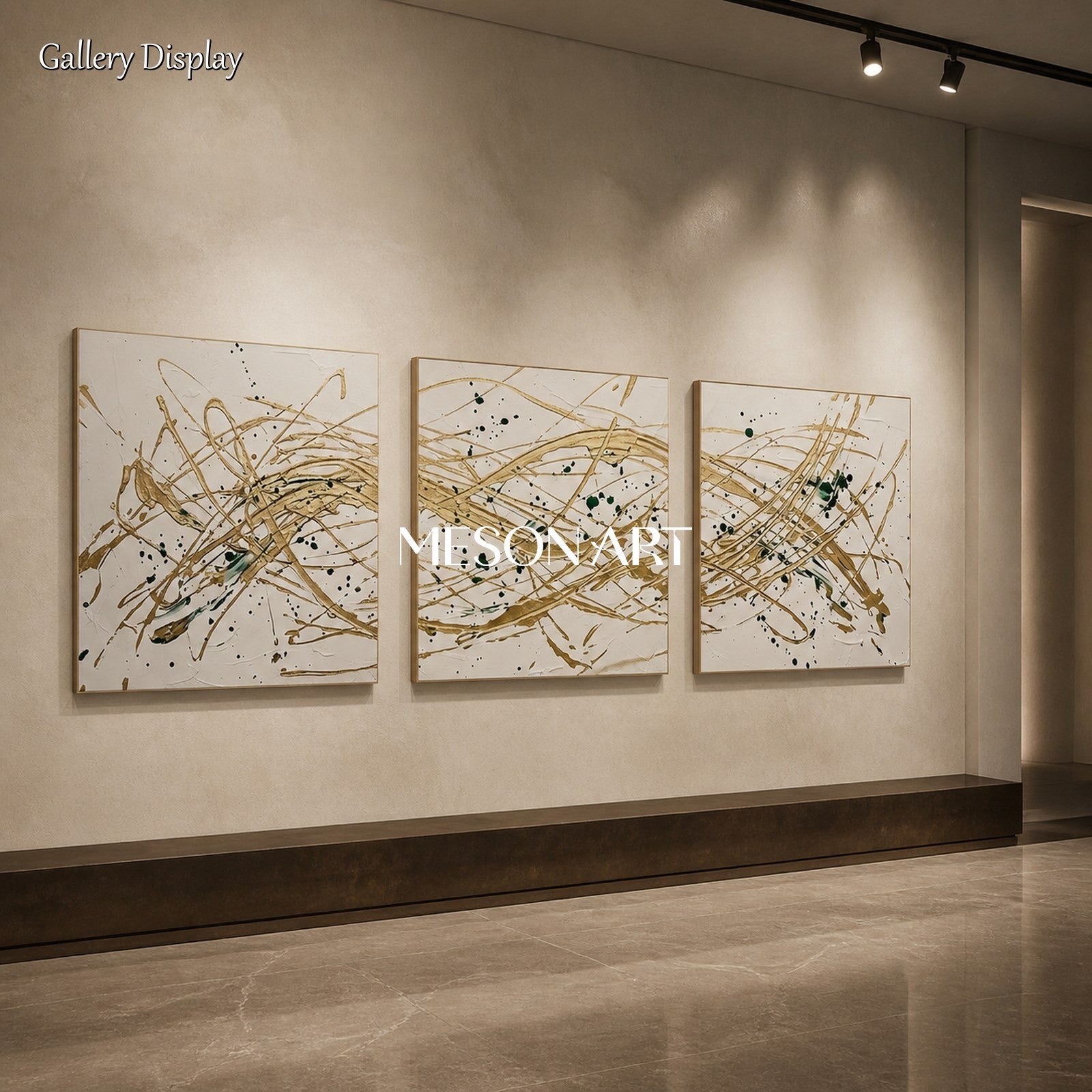 Beige And Gold Pollock Inspired Drip Painting Square Wall Art For Living Room By Mesonart