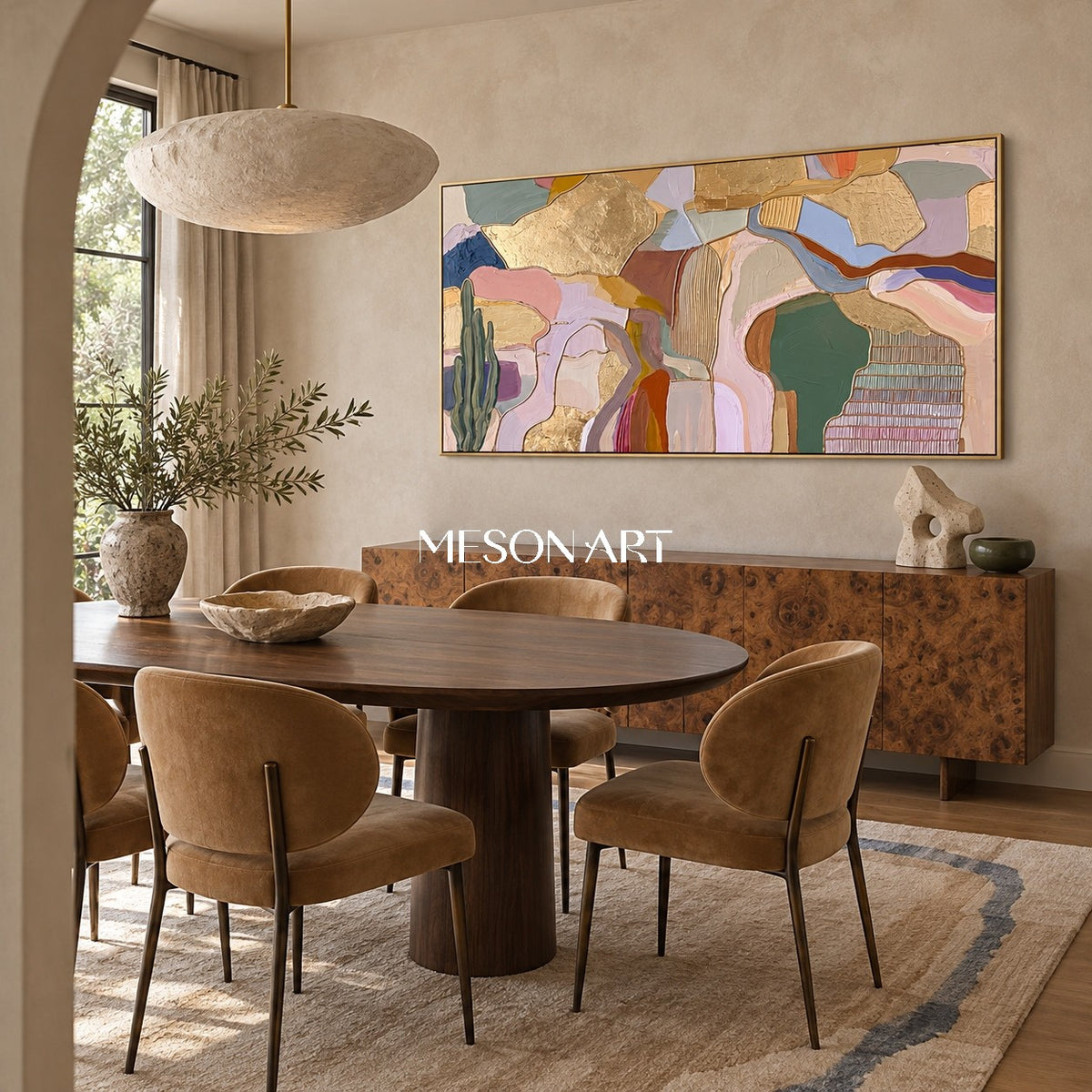 Gold And Beige Abstract Desert Landscape Panoramic Wall Art Original Artist By Mesonart