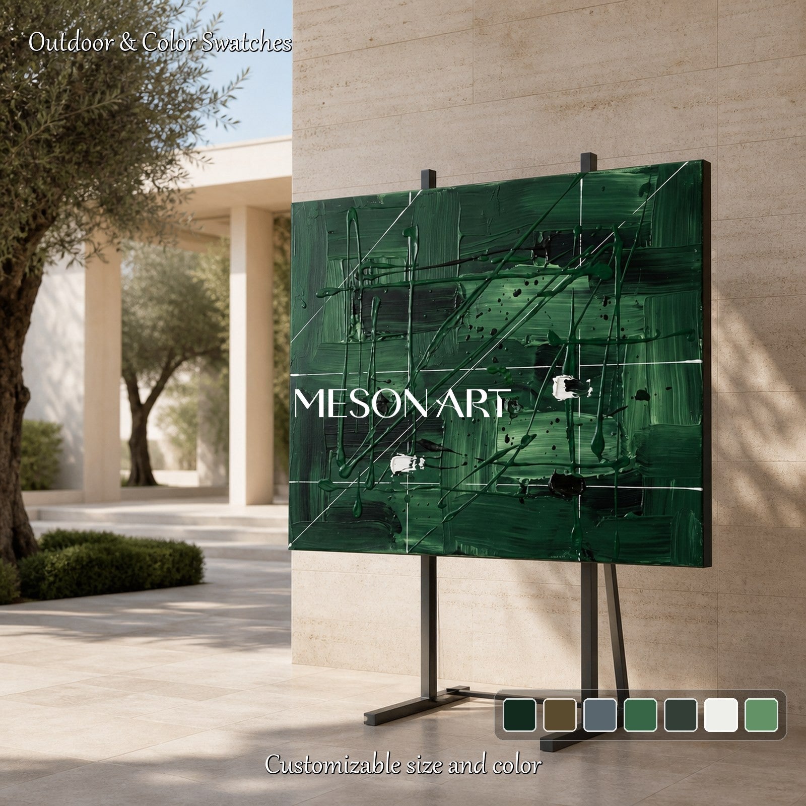Green And Black Pollock Inspired Painting Rectangular Wall Art Contemporary Drip Art By Mesonart