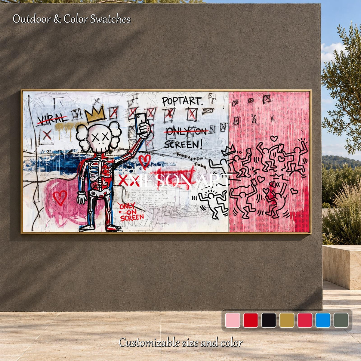 Red And White Graffiti Art Satire Painting Original Artist Panoramic Wall Decor For Living Room By Mesonart
