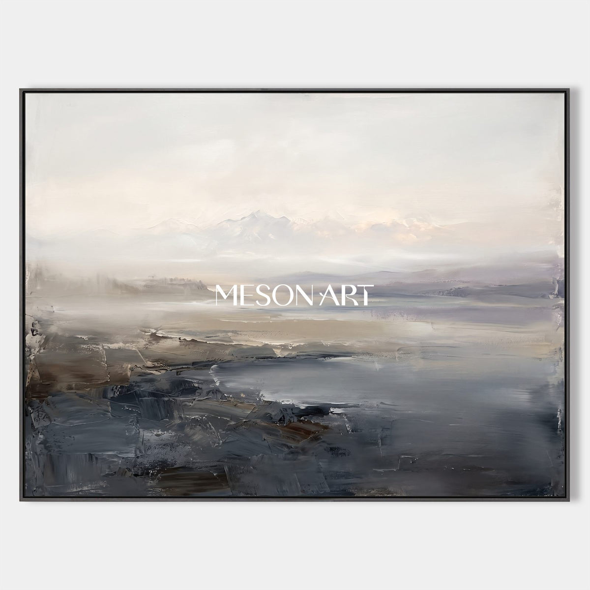 Gray And White Abstract Painting Rectangular Wall Art For Living Room Original Artist By Mesonart