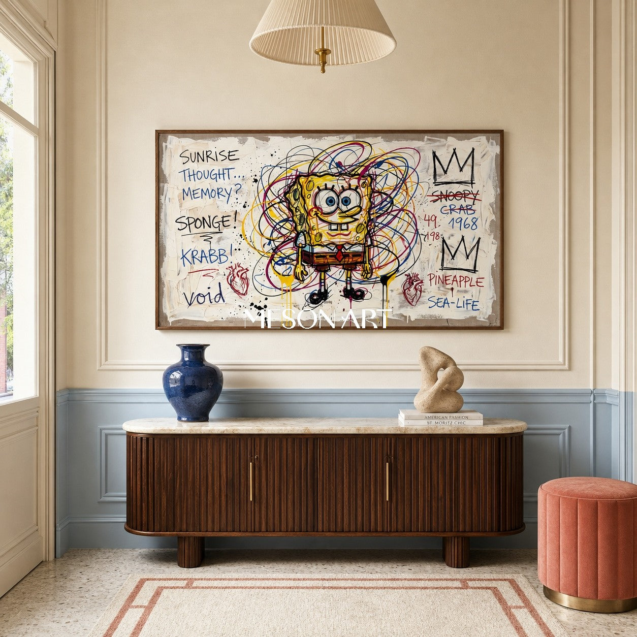 White And Yellow Pop Art Graffiti Cartoon Painting Panoramic Wall Art For Living Room By Mesonart
