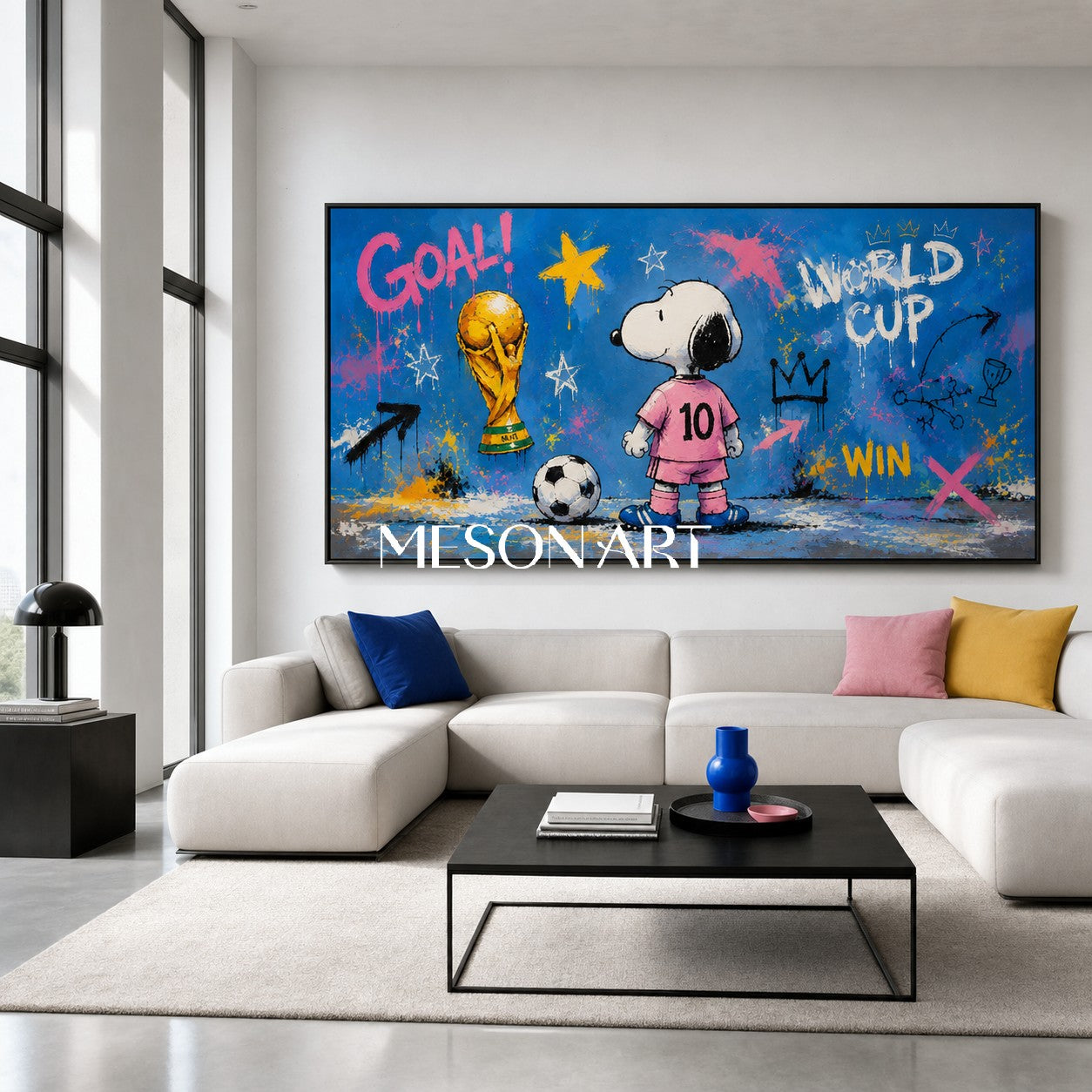 Snoopy World Cup Graffiti Art For Kids Room And Living Space With Blue Pink Colors