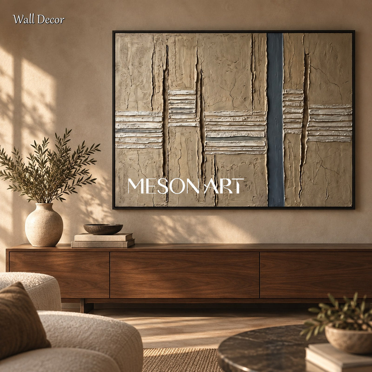 Brown Abstract Art Rectangular Painting Original Artist Hand Painted Textured Wall Decor For Living Room By Mesonart