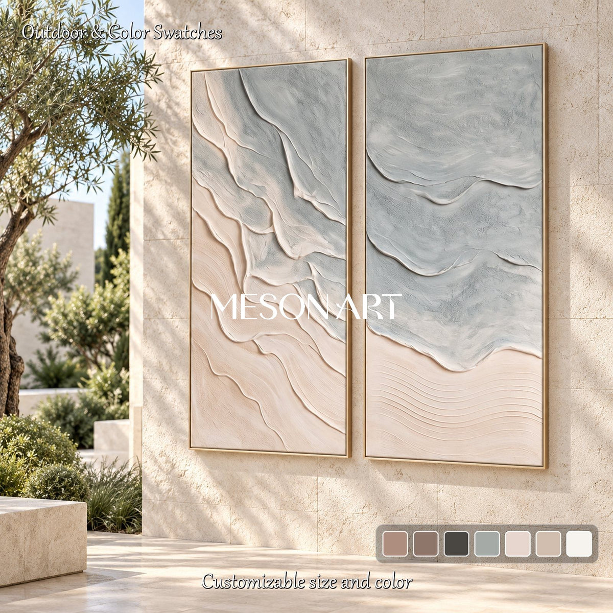 Blue And Beige Beach Ocean Art Rectangular Wall Decor Original Artist By Mesonart