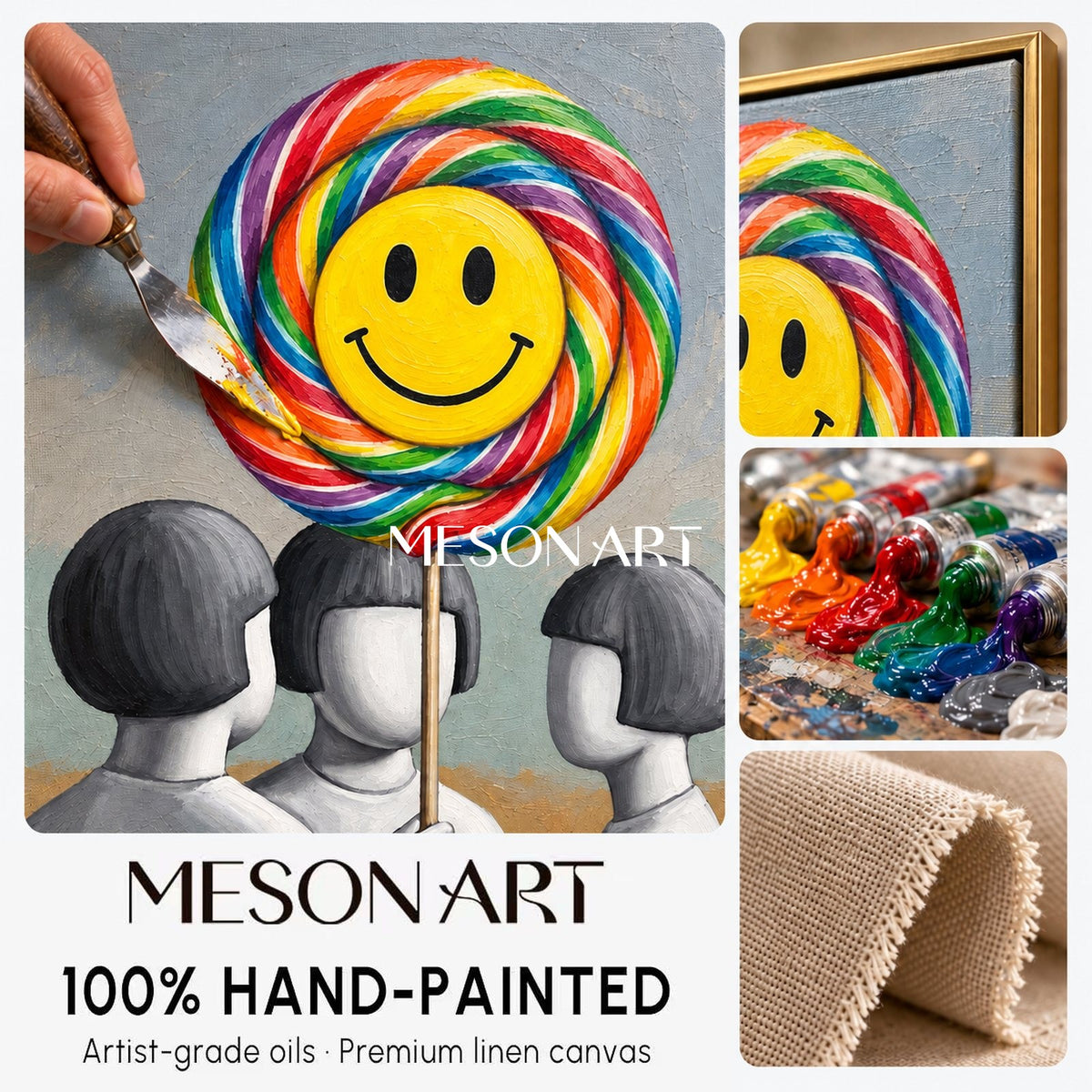 Yellow And Gray Surrealist Painting Lollipop Rectangular Wall Art Original Artist By Mesonart