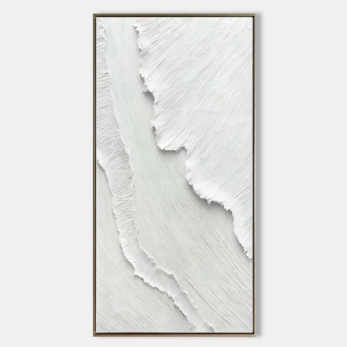 White Abstract Art Original Hand Painted Plaster Textured Panoramic Wall Art For Living Room By Mesonart