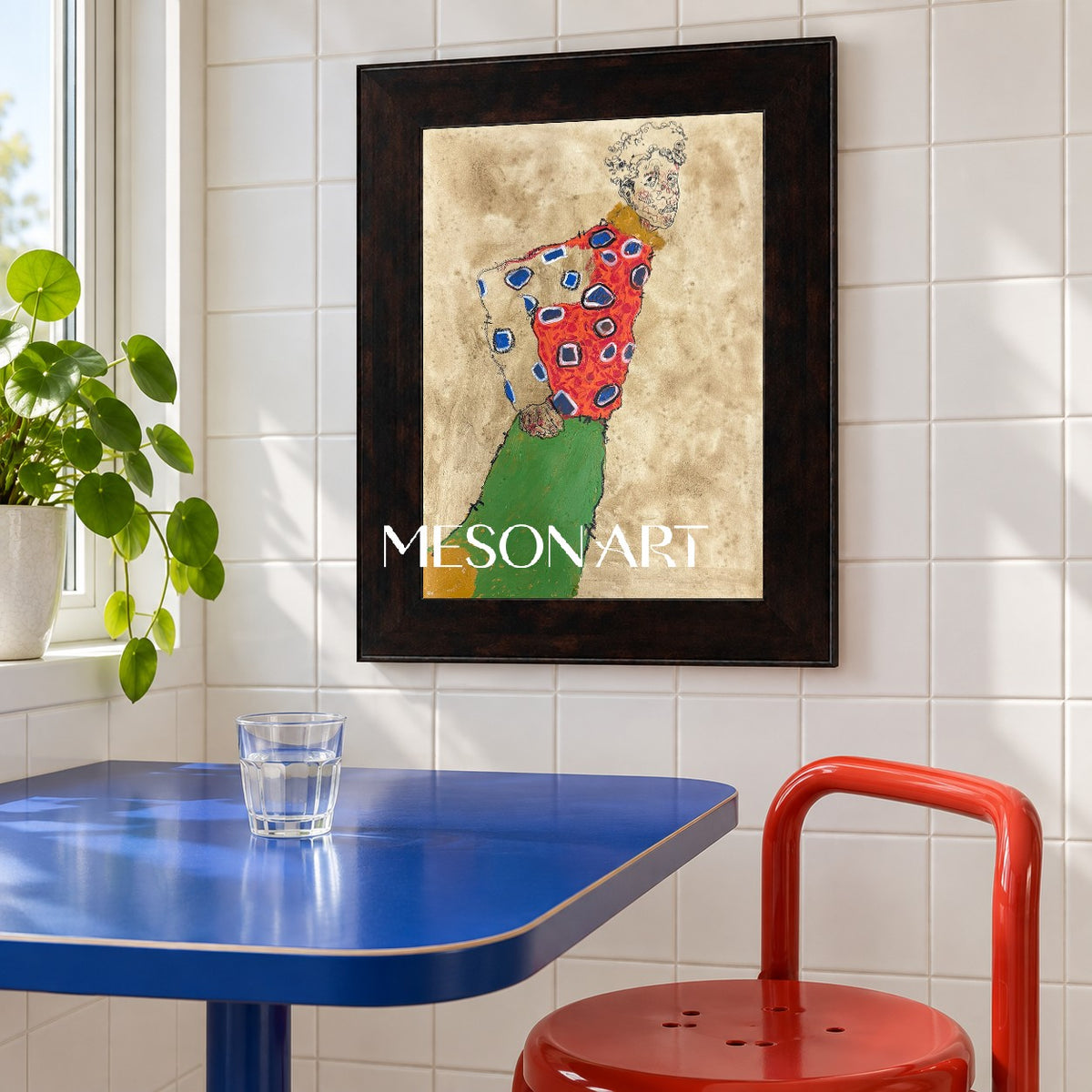 Red And Gold Expressionist Portrait Painting Modern Art Rectangular Wall Decor For Living Room By Mesonart