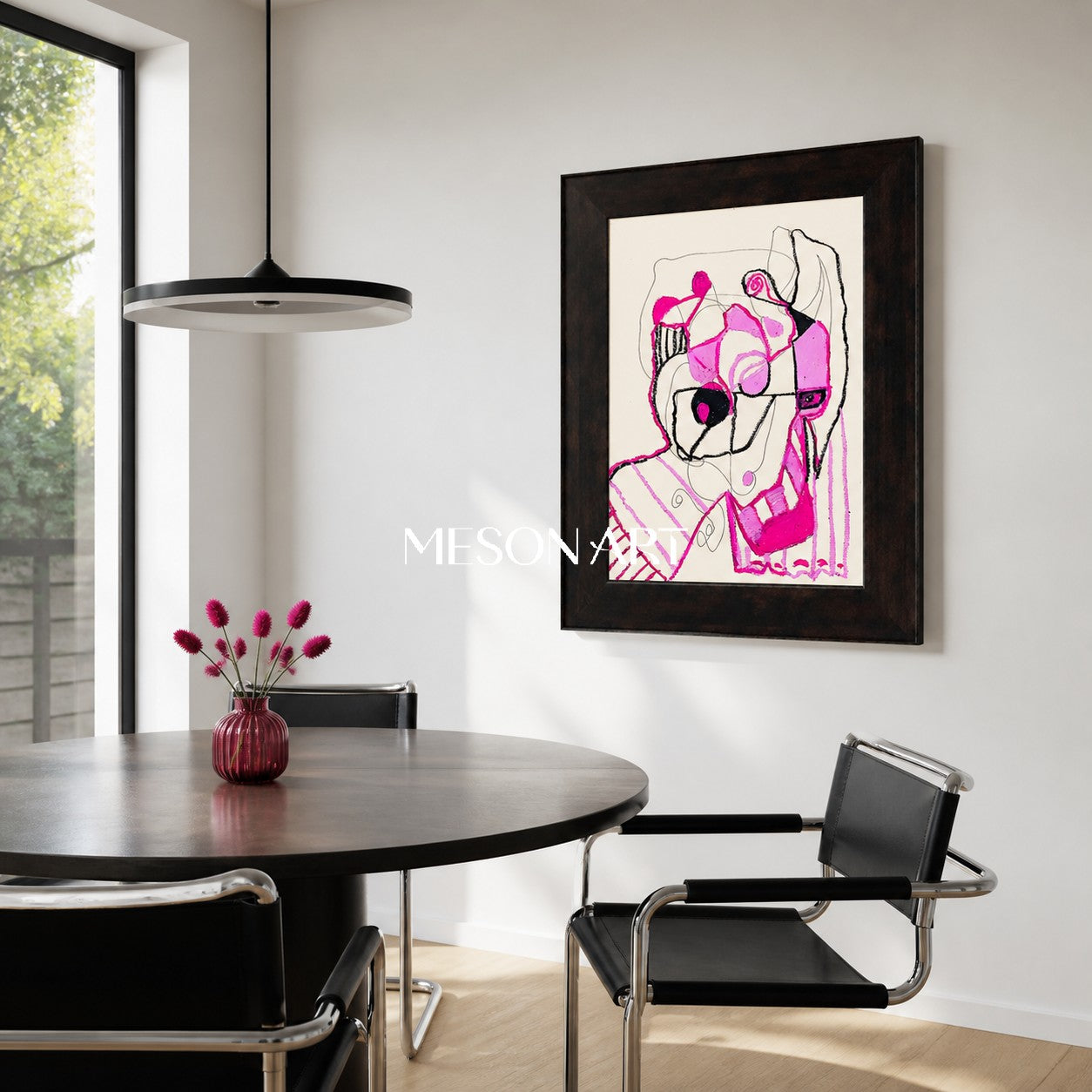 Pink And Black Fine Art Collectible Designer Rectangular Wall Art For Living Room By Mesonart