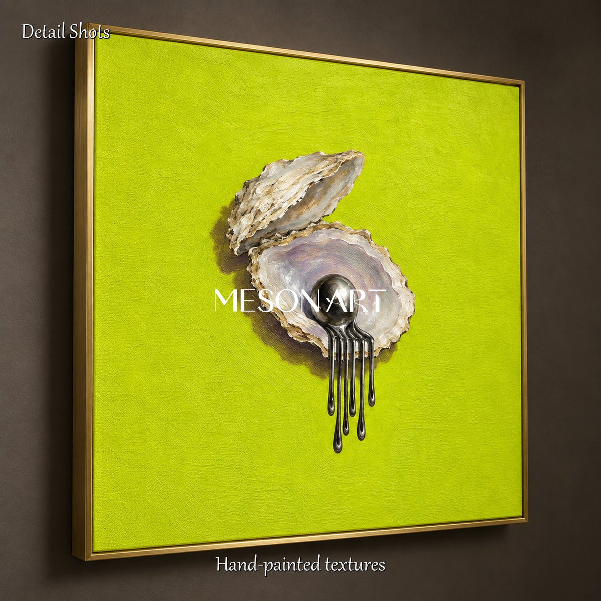 Green And Black Surrealism Painting Square Still Life Wall Art For Dining Room By Mesonart