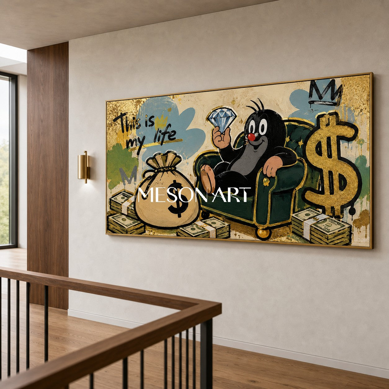 Luxury Pop Art Painting With Gold Leaf And Graffiti For Modern Living Room Decor
