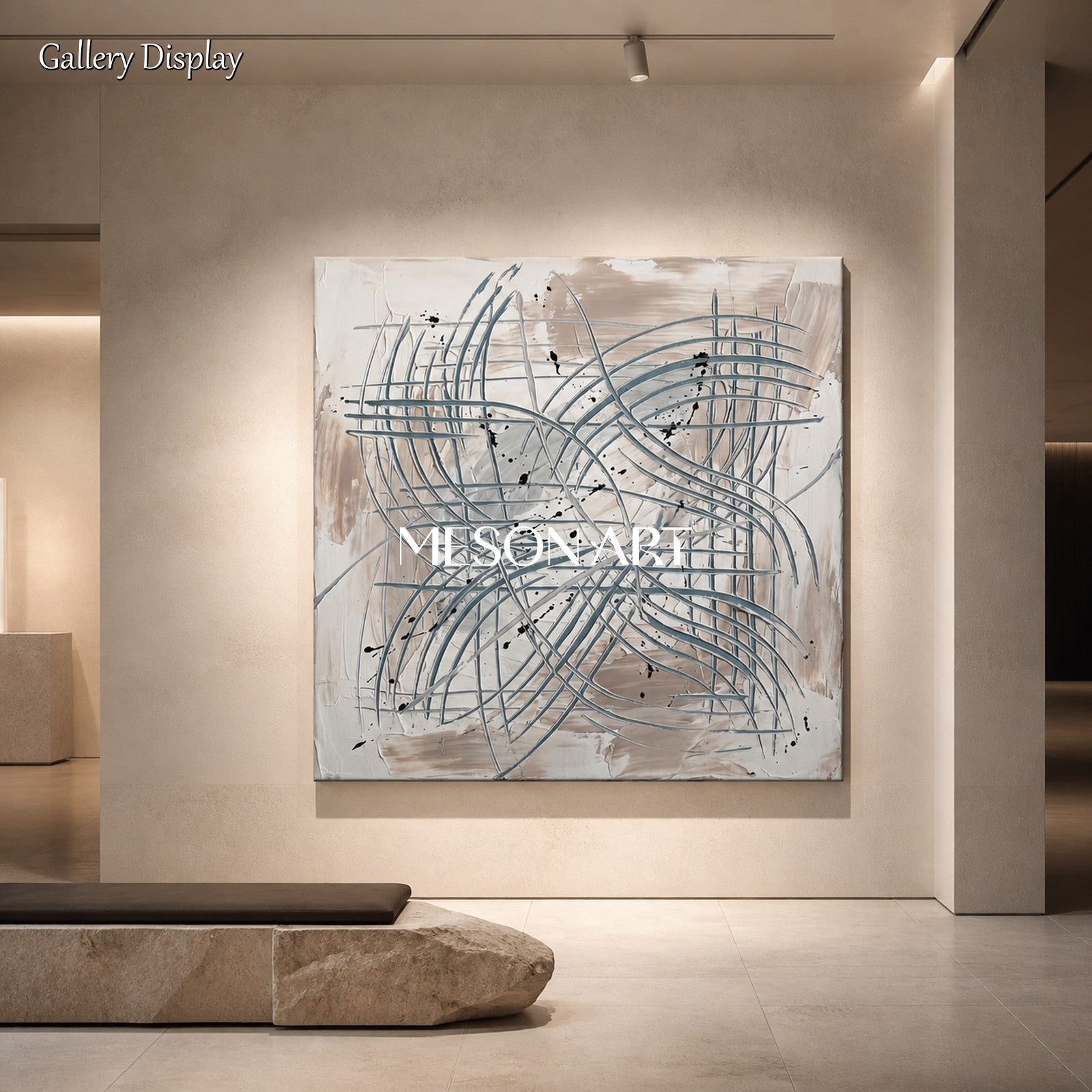 Gray And White Pollock Inspired Painting Square Wall Art For Living Room Original Artist By Mesonart