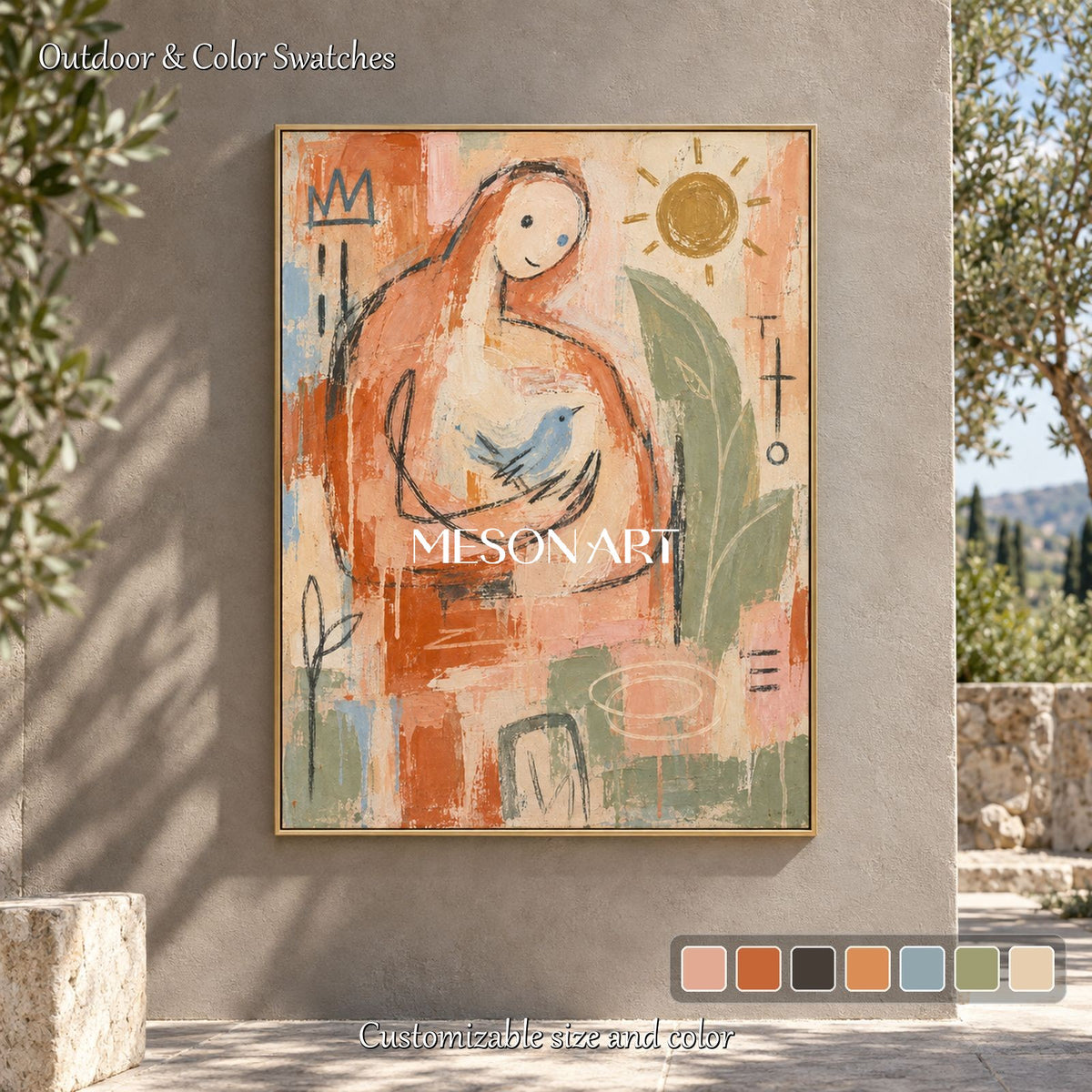 Orange And Blue Abstract Painting Rectangular Wall Art Large Modern Contemporary Original Artist By Mesonart
