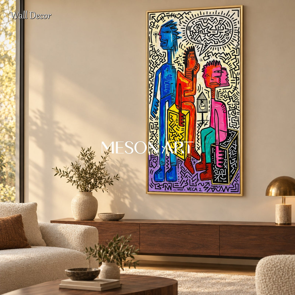 Blue And Red Graffiti Painting Panoramic Wall Art For Living Room By Mesonart