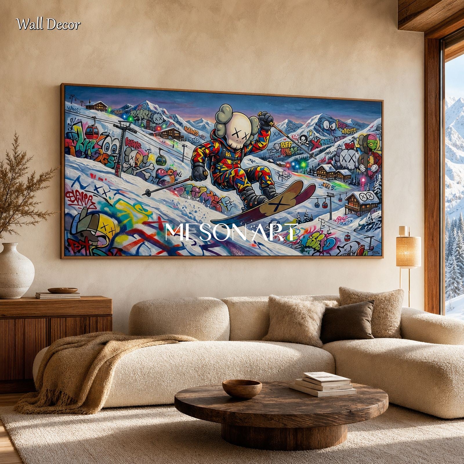 Graffiti Ski Art Painting For Modern Living Room With Pop Culture Icons