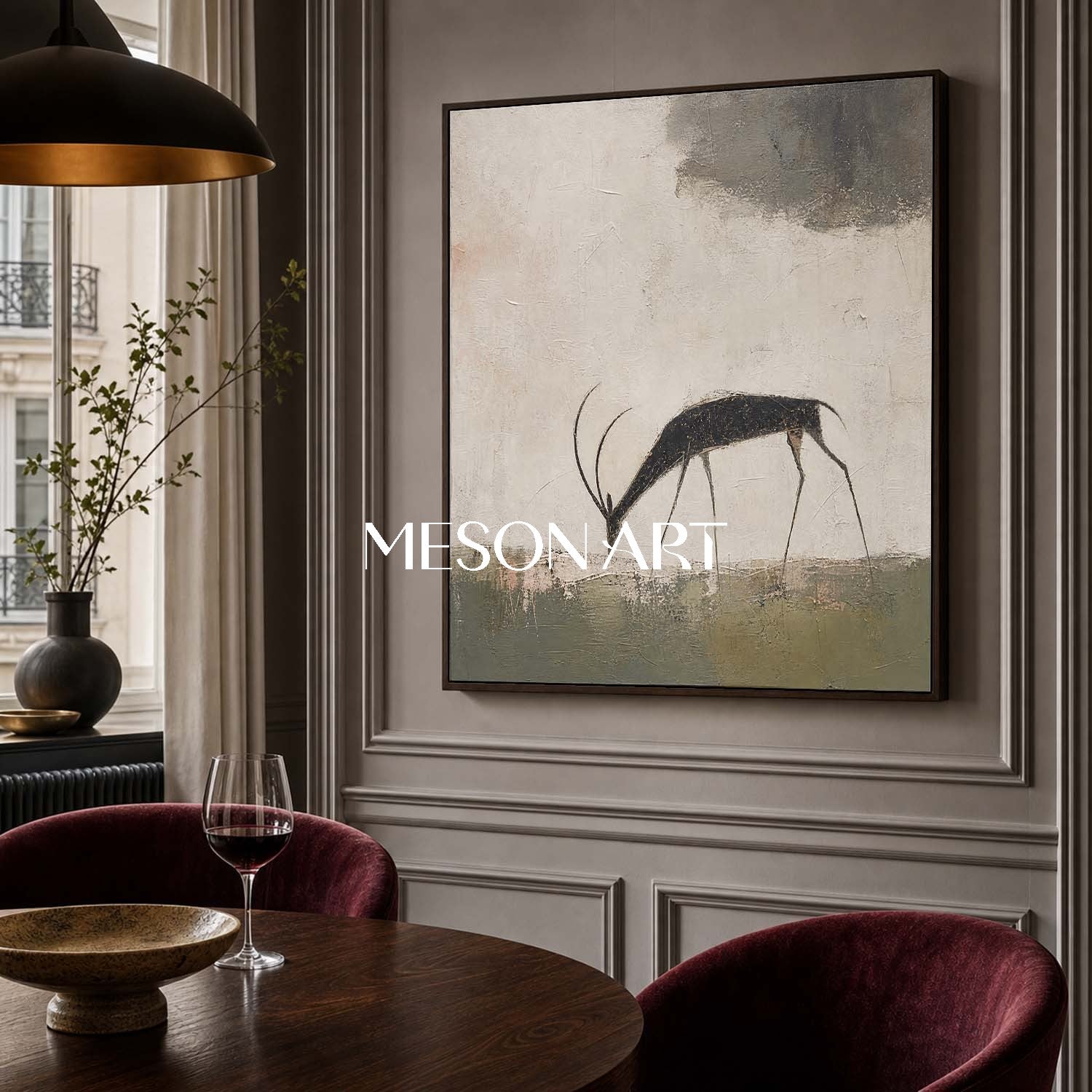 Minimalist Antelope Painting Abstract Animal Wall Art For Modern Living Room Decor