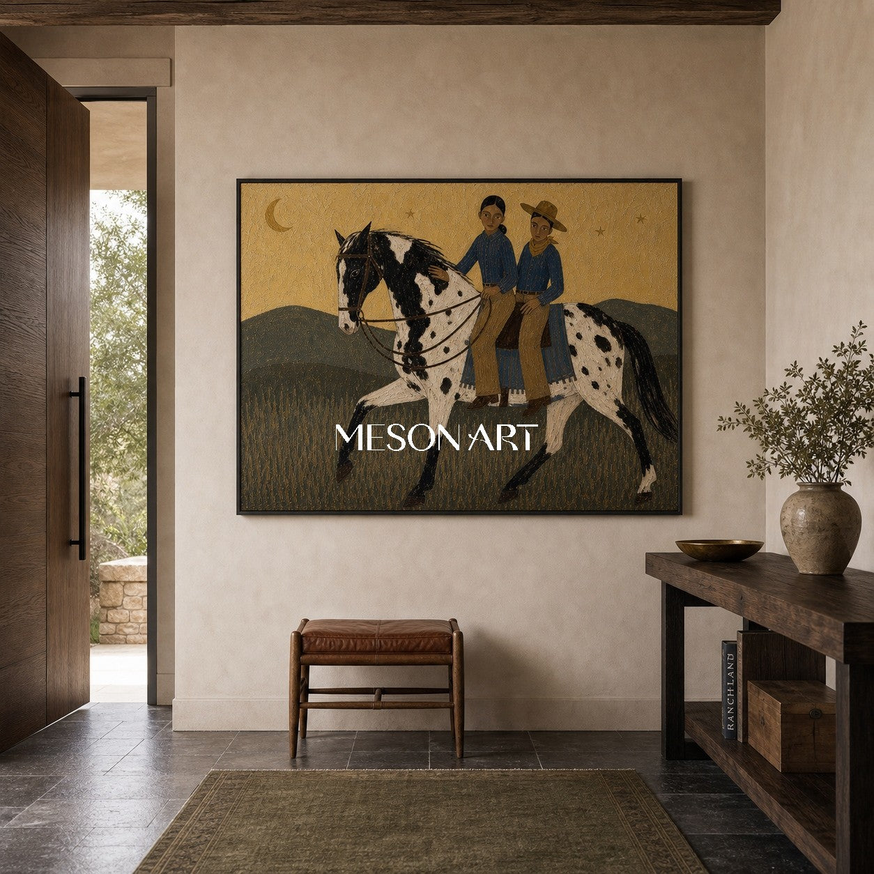 Contemporary Equestrian Painting With Minimalist Horse Riders For Living Room Decor