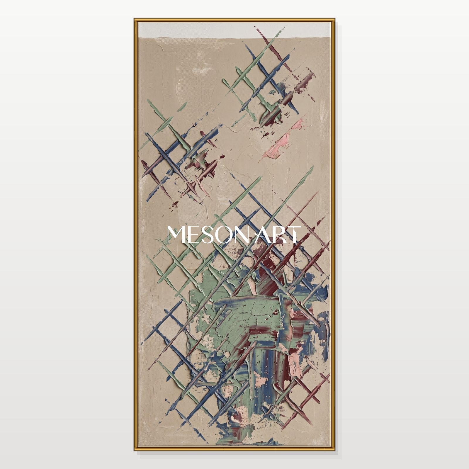 Minimalist Geometric Abstract Painting With Textured Relief For Modern Living Room And Entryway Decor