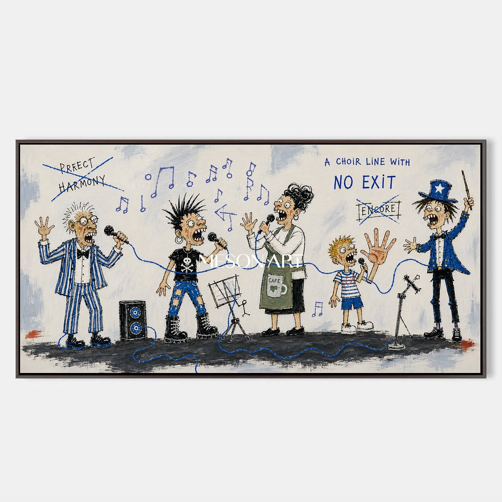 Blue And Black Graffiti Figurative Art Panoramic Music Performance Wall Decor For Living Room By Mesonart