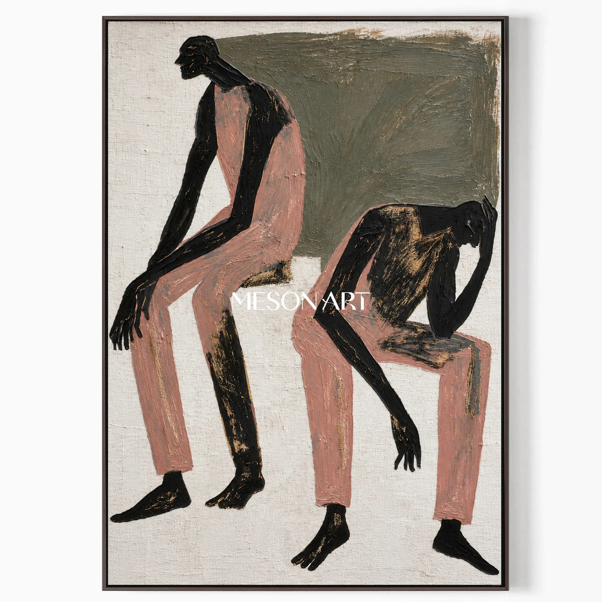 Black And Brown Expressionist Figurative Modern Gestural Textured Rectangular Wall Art For Living Room By Mesonart