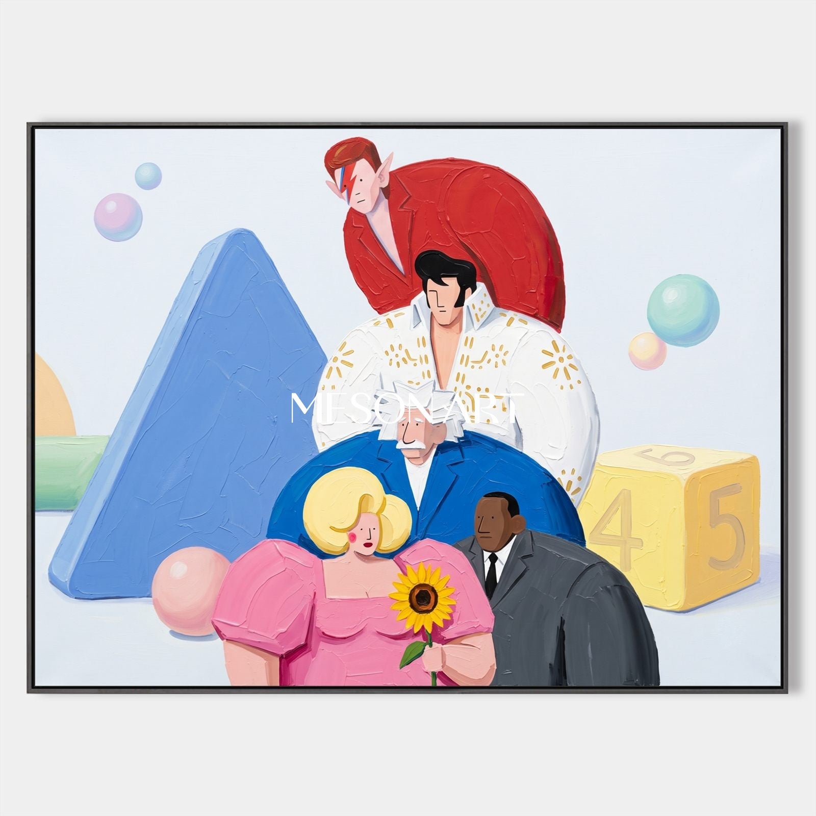 Minimalist Pop Art Painting With Iconic Figures For Modern Living Room Decor