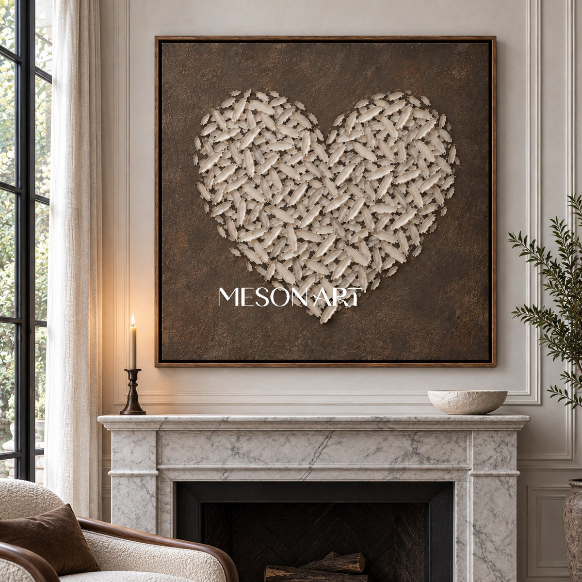 Beige And Brown Abstract Impasto Art Square Wall Decor For Living Room Original Artist By Mesonart