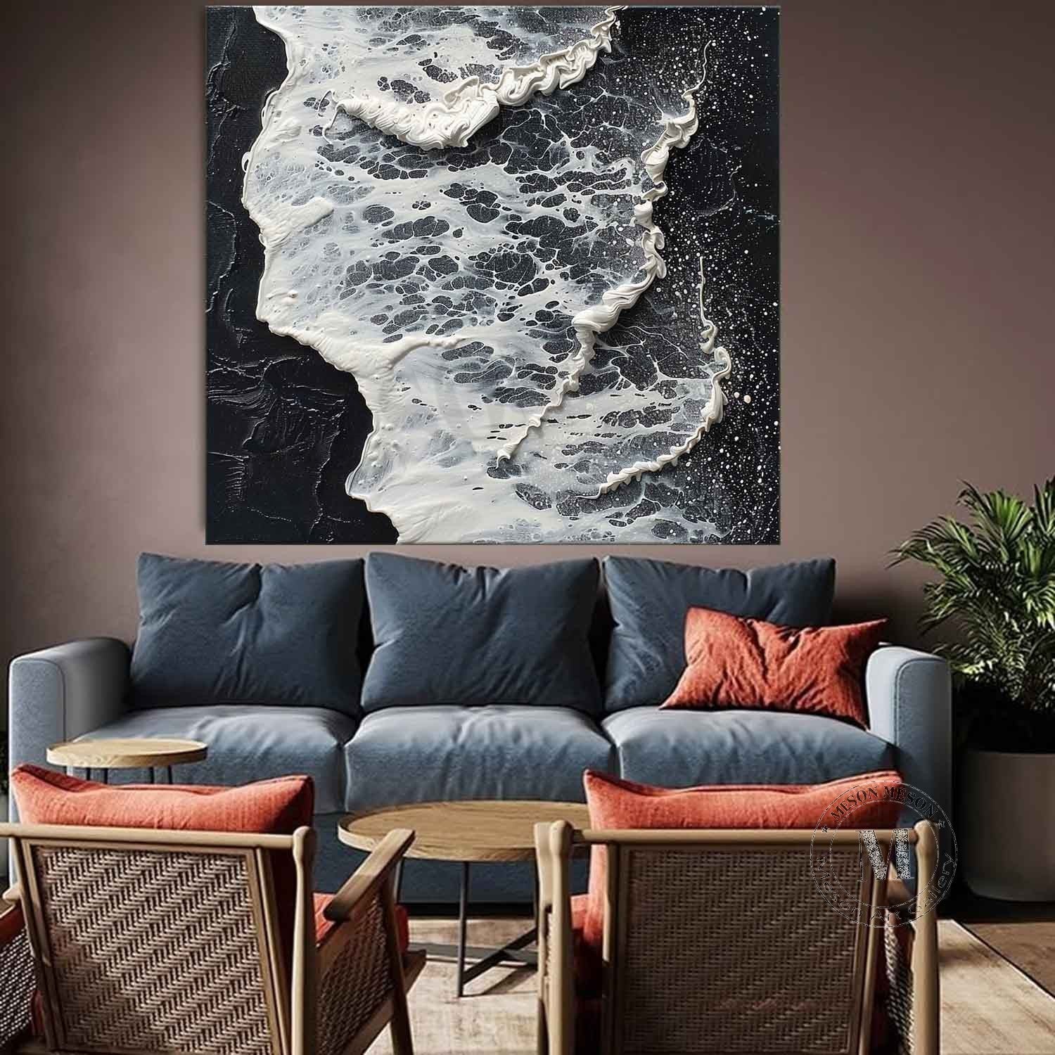 3D Black and White Wave Art Canvas Black and White Abstract Textured Acrylic Wall Painting