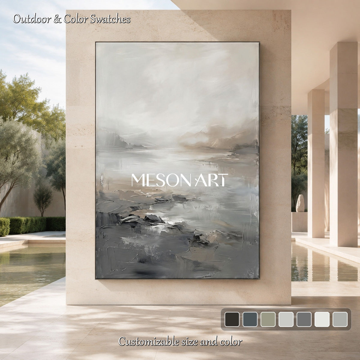 Gray And Beige Neutral Abstract Art Rectangular Wall Painting For Living Room Original By Mesonart