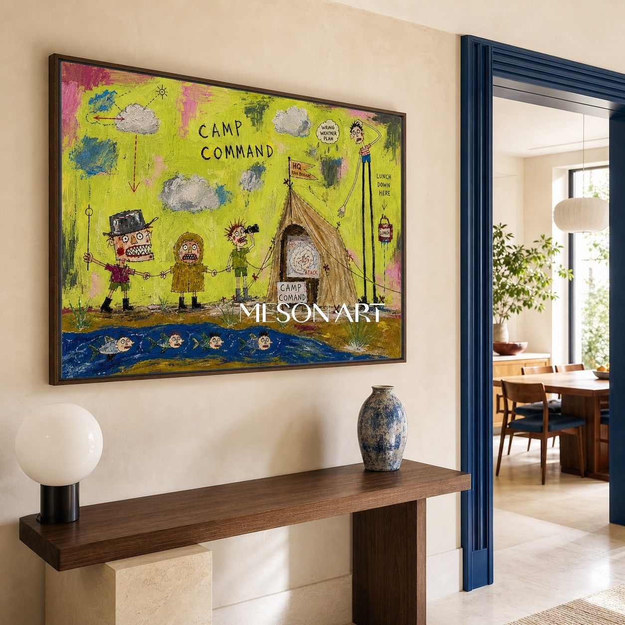 Green Graffiti Cartoon Art Rectangular Wall Decor For Kids Room Original Artist Hand Painted By Mesonart