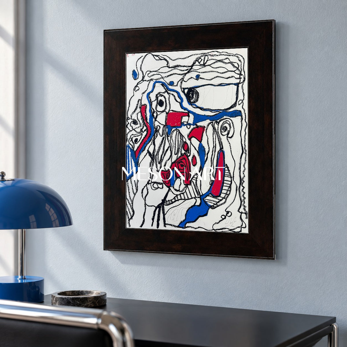 Red And Blue Abstract Expressionist Painting Original Artwork By Mesonart
