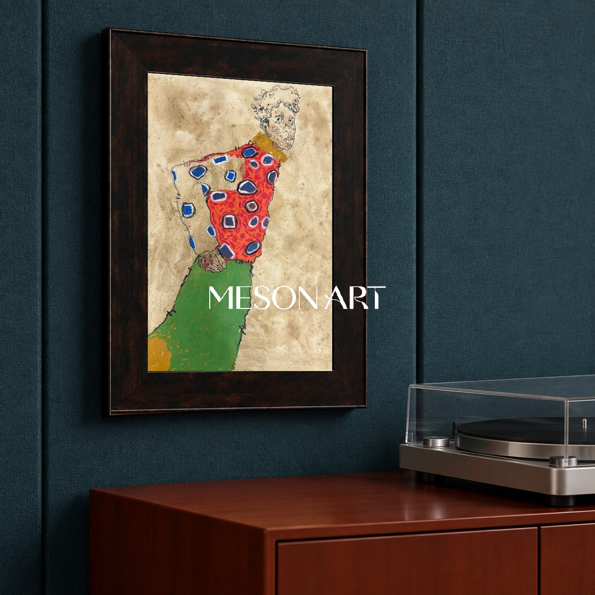 Red And Gold Expressionist Portrait Painting Modern Art Rectangular Wall Decor For Living Room By Mesonart